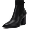 imageCoutgo Women Ankle Boots Sock Booties Pointed Toe Chunky Stacked High Heel Knit Chelsea Winter Dress BootiesBlack