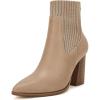 imageCoutgo Women Ankle Boots Sock Booties Pointed Toe Chunky Stacked High Heel Knit Chelsea Winter Dress BootiesKhaki