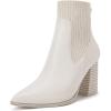 imageCoutgo Women Ankle Boots Sock Booties Pointed Toe Chunky Stacked High Heel Knit Chelsea Winter Dress BootiesWhite