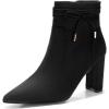 imageCoutgo Womens Pointed Toe Ankle Boots Chunky Block Heel Tie Knot Side Zipper Dressy BootiesBlack
