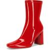imageCoutgo Womens Square Toe Gogo Mid Calf Booties Patent Leather High Chunky Block Heel Side Zipper Ankle BootsRed