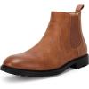 imageMens Ankle Boots Chelsea Round Toe Slip on Waterproof Faux Leather Classic Dress Booties for MenBrown