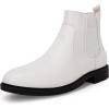 imageMens Ankle Boots Chelsea Round Toe Slip on Waterproof Faux Leather Classic Dress Booties for MenWhite