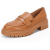 imageWomens Platform Penny Loafers Comfort Chunky Heel Slip On Business Work Dress ShoesKhaki