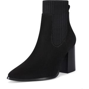 imageCoutgo Women Ankle Boots Sock Booties Pointed Toe Chunky Stacked High Heel Knit Chelsea Winter Dress BootiesCool Black