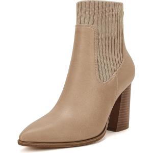 imageCoutgo Women Ankle Boots Sock Booties Pointed Toe Chunky Stacked High Heel Knit Chelsea Winter Dress BootiesKhaki