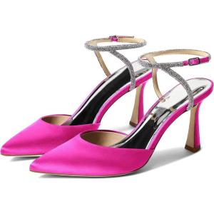 imageCoutgo Women Rhinestone Heels Kitten High Satin Pumps Pointed Toe Sparkly Sexy Wedding Dress ShoesRose Red