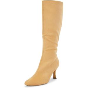 imageCoutgo Womens Knee High Boots Pointed Toe Kitten Heel Side Zipper Stretchy Vegan Suede Comfort Fall Winter BootLight Coffee