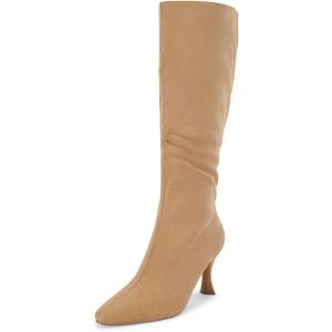 imageCoutgo Womens Knee High Boots Pointed Toe Kitten Heel Side Zipper Stretchy Vegan Suede Comfort Fall Winter BootLight Khaki
