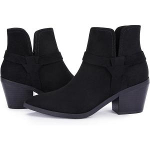 imageCoutgo Womens Pointed Toe Ankle Boots Cutout Tie Knot Chunky Block Stacked Heel Suede Booties ShoesBlack