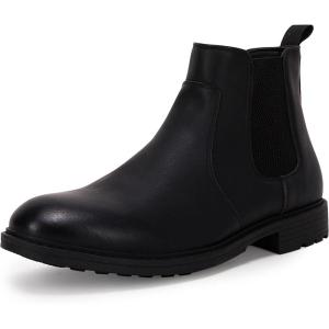 imageMens Ankle Boots Chelsea Round Toe Slip on Waterproof Faux Leather Classic Dress Booties for MenBlack