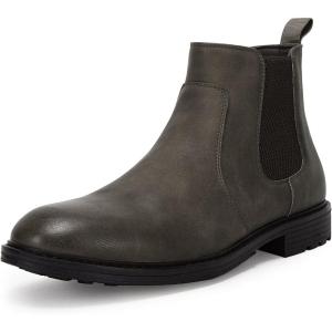 imageMens Ankle Boots Chelsea Round Toe Slip on Waterproof Faux Leather Classic Dress Booties for MenGrayish Green
