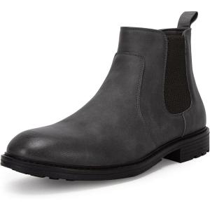 imageMens Ankle Boots Chelsea Round Toe Slip on Waterproof Faux Leather Classic Dress Booties for MenGrey