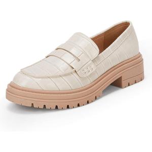 imageWomens Platform Penny Loafers Comfort Chunky Heel Slip On Business Work Dress ShoesBeige