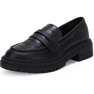 imageWomens Platform Penny Loafers Comfort Chunky Heel Slip On Business Work Dress ShoesBlack