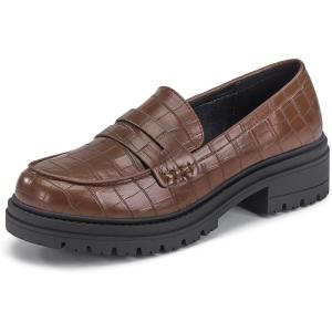 imageWomens Platform Penny Loafers Comfort Chunky Heel Slip On Business Work Dress ShoesDark Brown