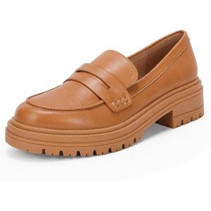imageWomens Platform Penny Loafers Comfort Chunky Heel Slip On Business Work Dress ShoesKhaki