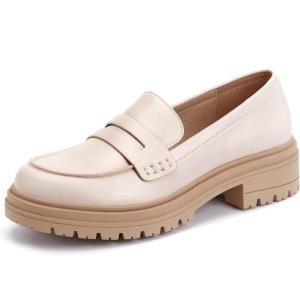 imageWomens Platform Penny Loafers Comfort Chunky Heel Slip On Business Work Dress ShoesNude