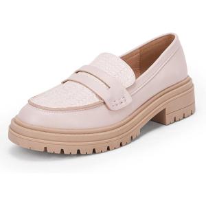 imageWomens Platform Penny Loafers Comfort Chunky Heel Slip On Business Work Dress ShoesPink