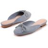 imageCoutgo Mules for Women Flat Backless Comfort Loafer with Square Toe Casual Slip on with Rhinestone BowBluish Grey