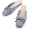 imageCoutgo Mules for Women Flat Backless Comfort Loafer with Square Toe Casual Slip on with Rhinestone BowBluish Grey