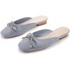 imageCoutgo Mules for Women Flat Backless Comfort Loafer with Square Toe Casual Slip on with Rhinestone BowBluish Grey
