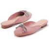 imageCoutgo Mules for Women Flat Backless Comfort Loafer with Square Toe Casual Slip on with Rhinestone BowPink