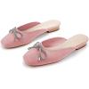 imageCoutgo Mules for Women Flat Backless Comfort Loafer with Square Toe Casual Slip on with Rhinestone BowPink