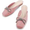 imageCoutgo Mules for Women Flat Backless Comfort Loafer with Square Toe Casual Slip on with Rhinestone BowPink