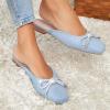 imageCoutgo Mules for Women Flat Backless Comfort Loafer with Square Toe Casual Slip on with Rhinestone BowSky Blue
