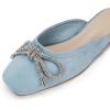 imageCoutgo Mules for Women Flat Backless Comfort Loafer with Square Toe Casual Slip on with Rhinestone BowSky Blue