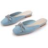 imageCoutgo Mules for Women Flat Backless Comfort Loafer with Square Toe Casual Slip on with Rhinestone BowSky Blue