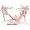 imageCoutgo Womens Ankle Strap High Heels Open Toe Stiletto Bow Tie Knot Heeled Sandals Fashion Wedding Dress Pump ShoesBeige