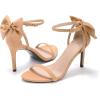 imageCoutgo Womens Ankle Strap High Heels Open Toe Stiletto Bow Tie Knot Heeled Sandals Fashion Wedding Dress Pump ShoesKhaki