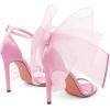 imageCoutgo Womens Bow Heels Open Toe Stiletto Heels One Strap Bridal Wedding Asymmetric NonRemovable Bow Knot Heeled SandalsCool Pink
