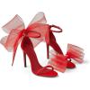 imageCoutgo Womens Bow Heels Open Toe Stiletto Heels One Strap Bridal Wedding Asymmetric NonRemovable Bow Knot Heeled SandalsCool Red