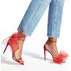 imageCoutgo Womens Bow Heels Open Toe Stiletto Heels One Strap Bridal Wedding Asymmetric NonRemovable Bow Knot Heeled SandalsCool Red