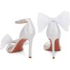 imageCoutgo Womens Bow Heels Open Toe Stiletto Heels One Strap Bridal Wedding Asymmetric NonRemovable Bow Knot Heeled SandalsCool White