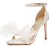 imageCoutgo Womens Bow Heels Open Toe Stiletto Heels One Strap Bridal Wedding Asymmetric NonRemovable Bow Knot Heeled SandalsNude