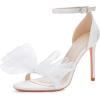 imageCoutgo Womens Bow Heels Open Toe Stiletto Heels One Strap Bridal Wedding Asymmetric NonRemovable Bow Knot Heeled SandalsWhite