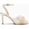 imageCoutgo Womens Bow Tie Heels Sandals Slingback Peep Toe Wedding Heels Mesh High Stiletto Heel Summer Cute Wedding Bridal ShoesBeige