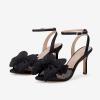 imageCoutgo Womens Bow Tie Heels Sandals Slingback Peep Toe Wedding Heels Mesh High Stiletto Heel Summer Cute Wedding Bridal ShoesBlack