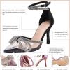 imageCoutgo Womens Clear Heels Closed Toe Pointed Rhinestone Heels Wedding Bridal Dress Shoes Ankle Strap Mid Heel Stiletto Pumps ShoesBlack