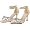 imageCoutgo Womens Clear Heels Closed Toe Pointed Rhinestone Heels Wedding Bridal Dress Shoes Ankle Strap Mid Heel Stiletto Pumps ShoesGold