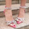 imageCoutgo Womens Clear Heels Closed Toe Pointed Rhinestone Heels Wedding Bridal Dress Shoes Ankle Strap Mid Heel Stiletto Pumps ShoesRose Red