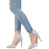 imageCoutgo Womens Closed Pointed Toe High Heels with Bow Knot Ankle Strap Satin Stiletto PumpsBeige