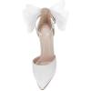 imageCoutgo Womens Closed Pointed Toe High Heels with Bow Knot Ankle Strap Satin Stiletto PumpsBeige