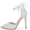imageCoutgo Womens Closed Pointed Toe High Heels with Bow Knot Ankle Strap Satin Stiletto PumpsBeige