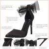 imageCoutgo Womens Closed Pointed Toe High Heels with Bow Knot Ankle Strap Satin Stiletto PumpsBlack