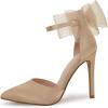 imageCoutgo Womens Closed Pointed Toe High Heels with Bow Knot Ankle Strap Satin Stiletto PumpsGold